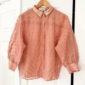 Vero Moda Classic Sheer Peach Polka Dot Blouse Jewel Button Medium